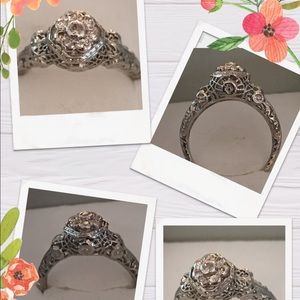 antique 18k white gold European cut diamond ring 8